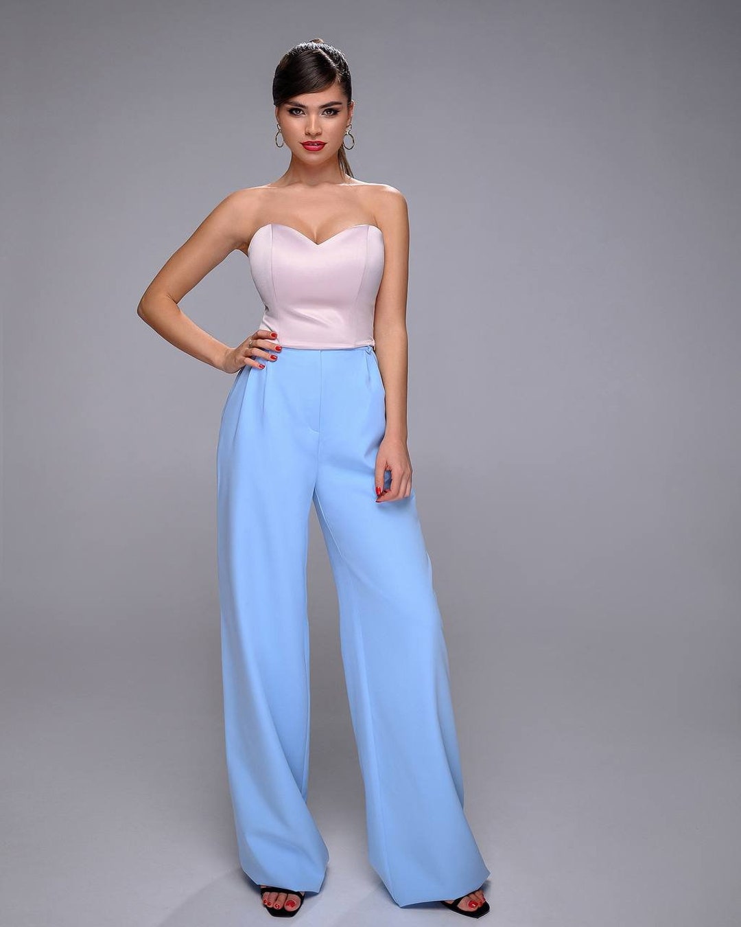 Blue Palazzo Pants for Women High Waist Wide Leg Pants for - Etsy