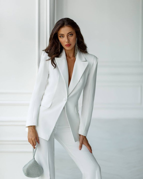 White Pantsuit for Women, White Formal Suit Set for Women, White