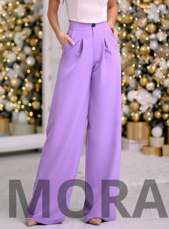 Lavender High Waist Trousers Wide Leg Pants Wide Leg Pants Palazzo Pants for Women Office Pants Women Elegant Pant High Rise Pants Etsy Canada