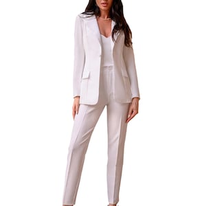 White Pants Suit for Women, White Formal pantsuit for women, civil wedding suit for bride, Bridal Pantsuit Set with Trousers and blazer