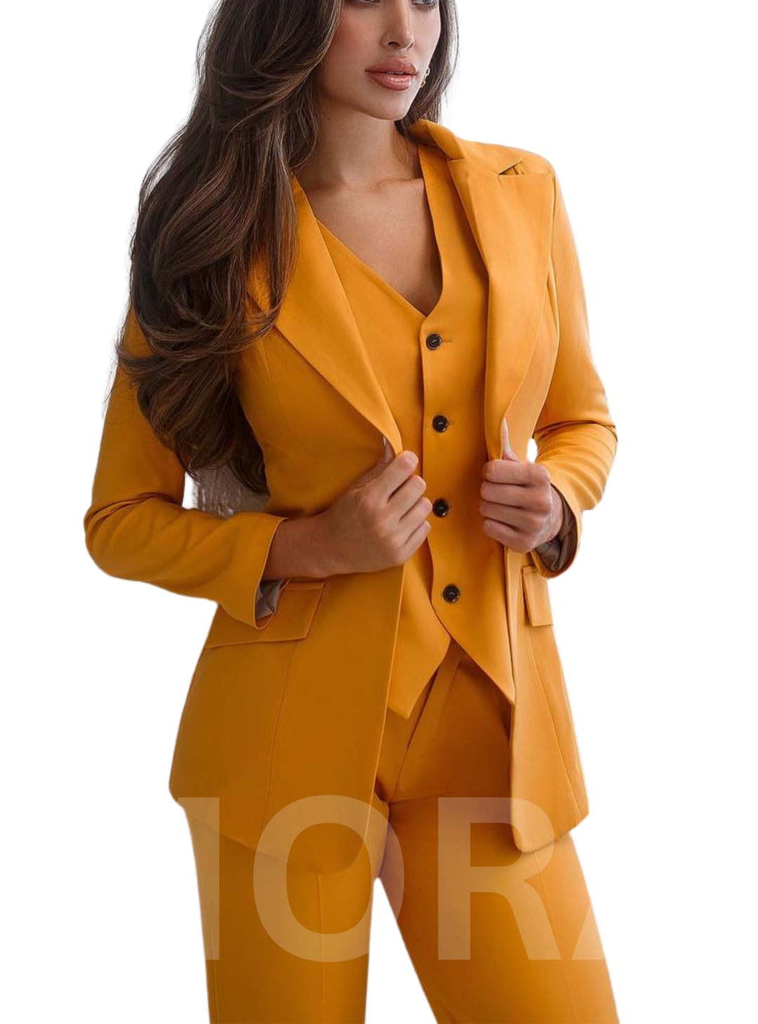 Women Green & Mustard Yellow Woven Straight Cut Suit