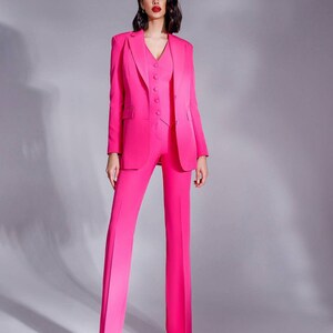 Hot Pink 3-piece Pantsuit for Women, Pink Blazer Trouser Suit for