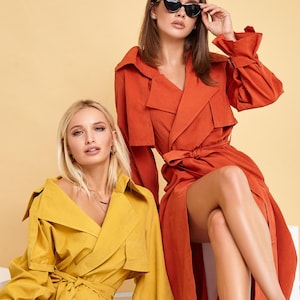 Trench Coat Women Small, Cotton Trench Coat, Belted Trench Coat for Women, Double-Breasted Trench Coat