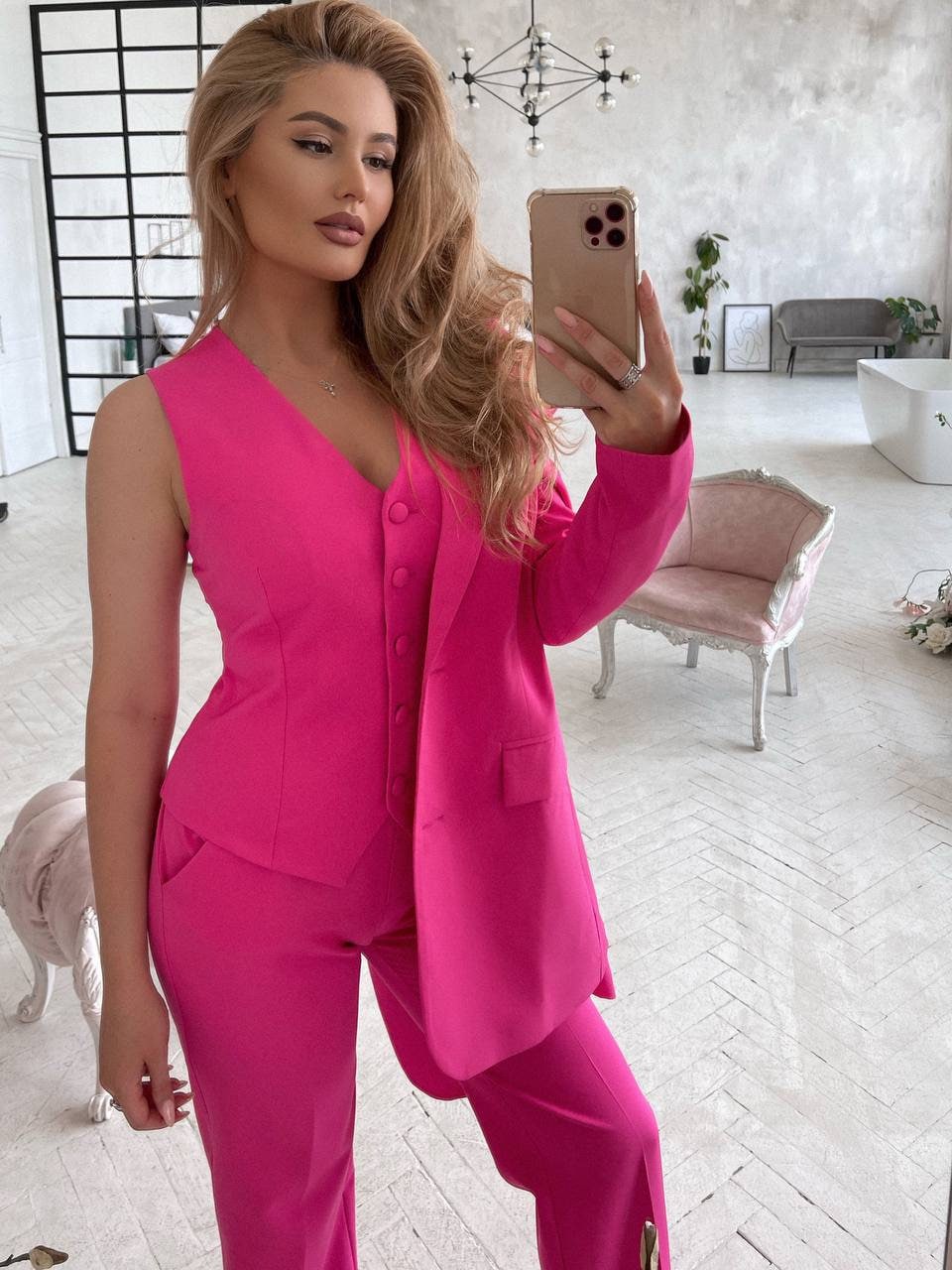 Hot Pink Bell Bottom Pants Suit Set With Blazer, Pink Blazer Trouser Suit  for Women, White Trouser Set for Women, Pants Suit Set Womens 