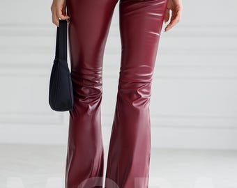 Red leather bell bottoms best sale