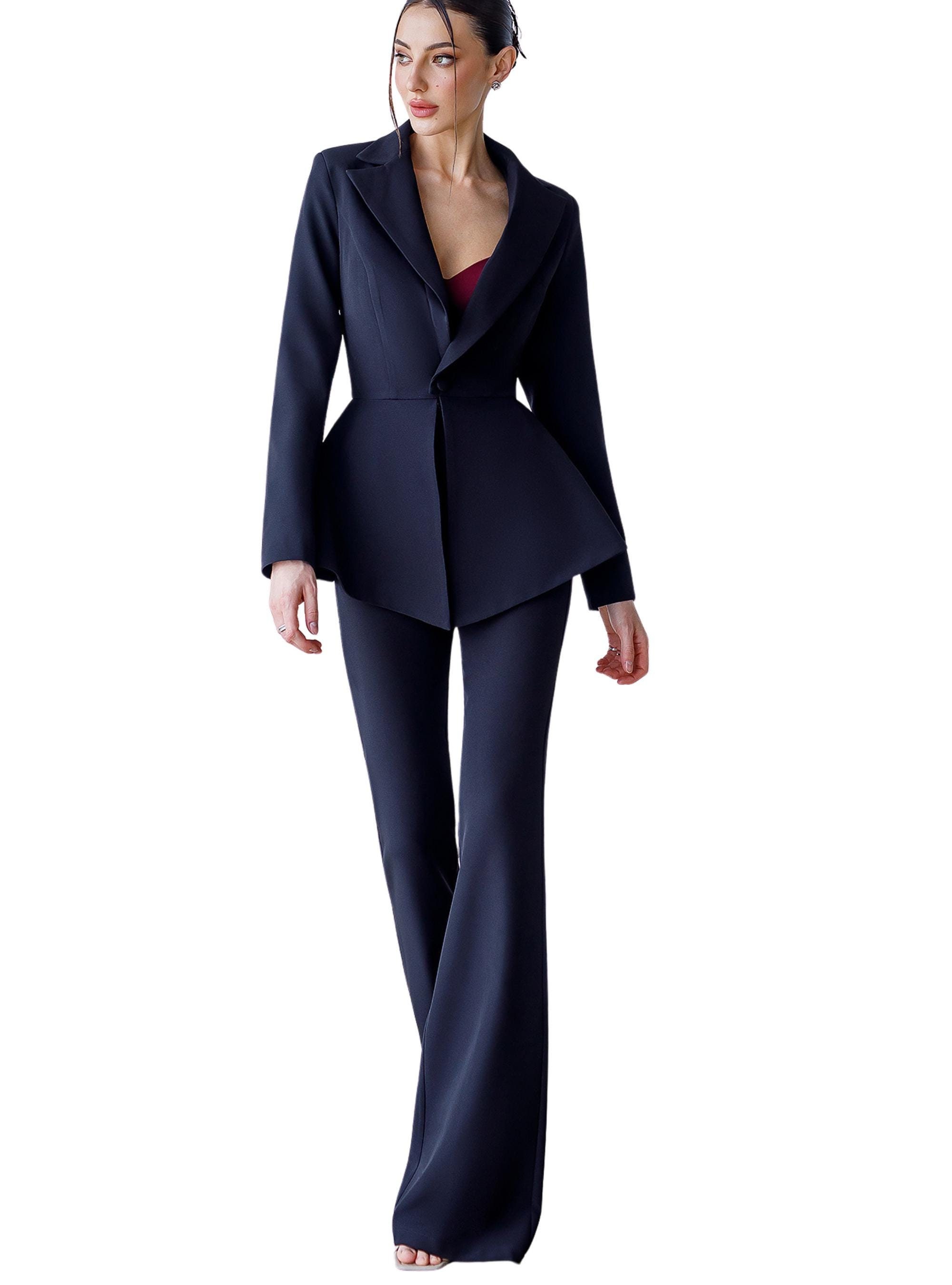 Black Peplum Pantsuit, Women display picture 1