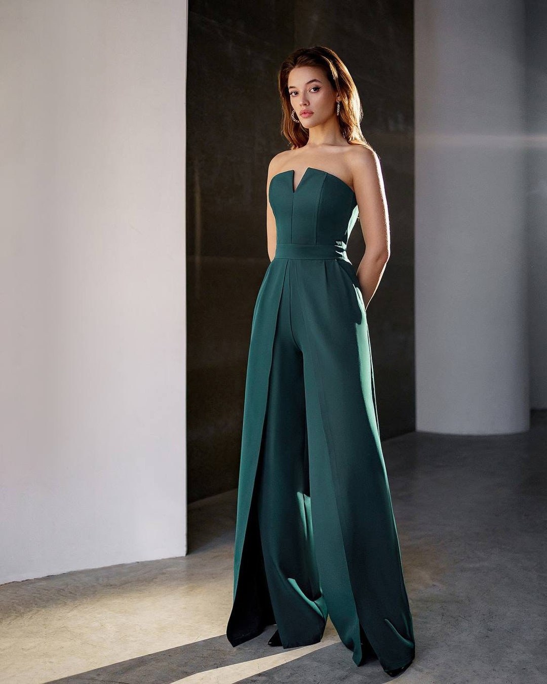 Emerald Green Formal Jumpsuit for Women, Green Corseted