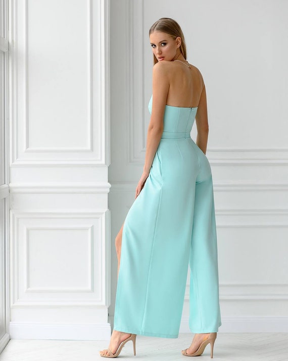 WIDE JUMPSUIT WITH BELT - Mint