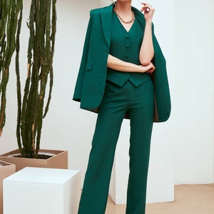 Emerald Green Pantsuit for Women, Emerald Formal pants suit set for Women, Women's Formal 3-piece pants suit, Emerald Blazer Trouser Womens