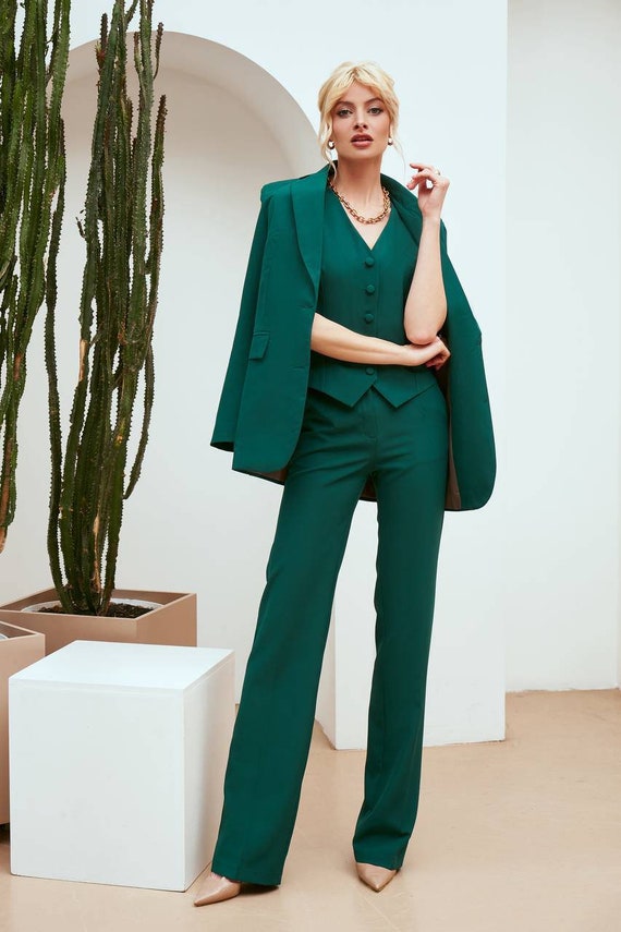 Emerald Green Pantsuit for Women, Emerald Formal Pants Suit Set for Women,  Women's Formal 3-piece Pants Suit, Emerald Blazer Trouser Womens 