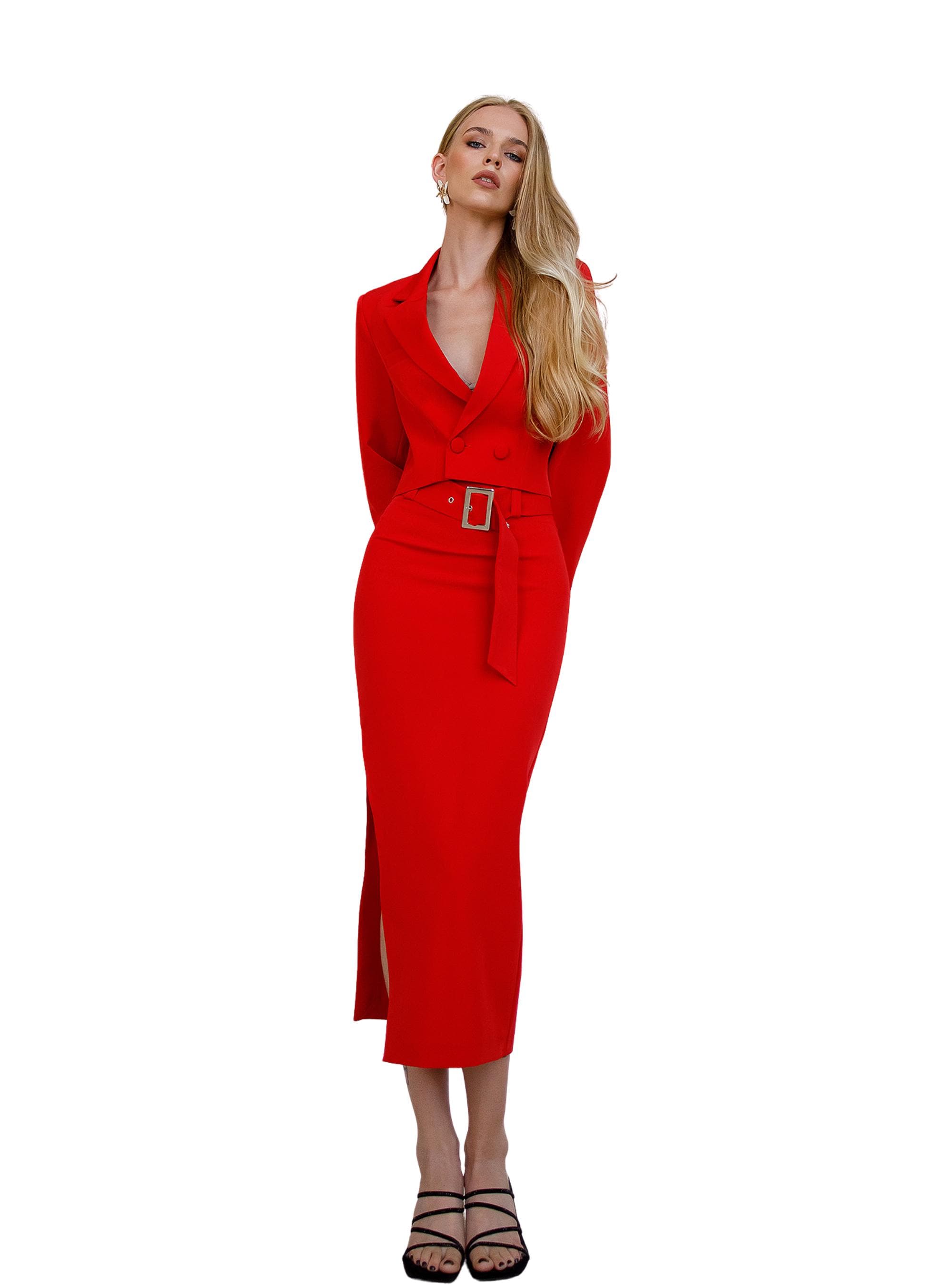 Tailleur Jupe Rouge Doublé - Taille 44 Femme - Occasion Très Bon état