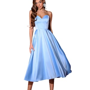 Light blue Satin Corseted Dress, Sleeveless dress, Special Occasion Satin Dress, Corseted Dress for Women, Light Blue wedding guest dress