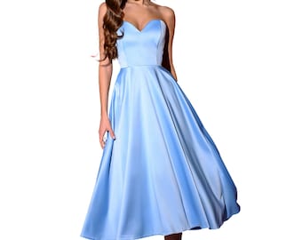 Light blue Satin Corseted Dress, Sleeveless dress, Special Occasion Satin Dress, Corseted Dress for Women, Light Blue wedding guest dress
