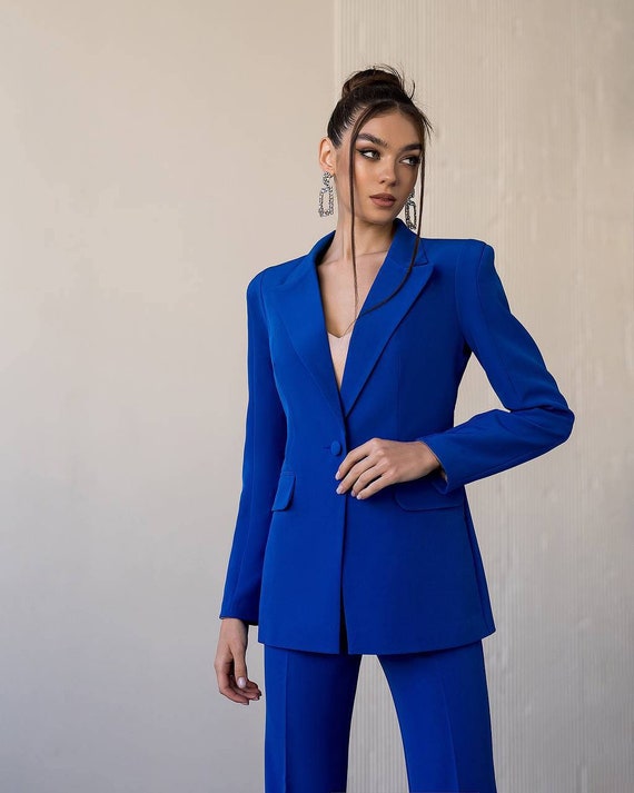 Royal Blue Pantsuit Formal Womens, Classic Fit Pantsuit for Tall Women,  Business Women Suit, Office Wear for Womens, Blue Blazer Trouser 