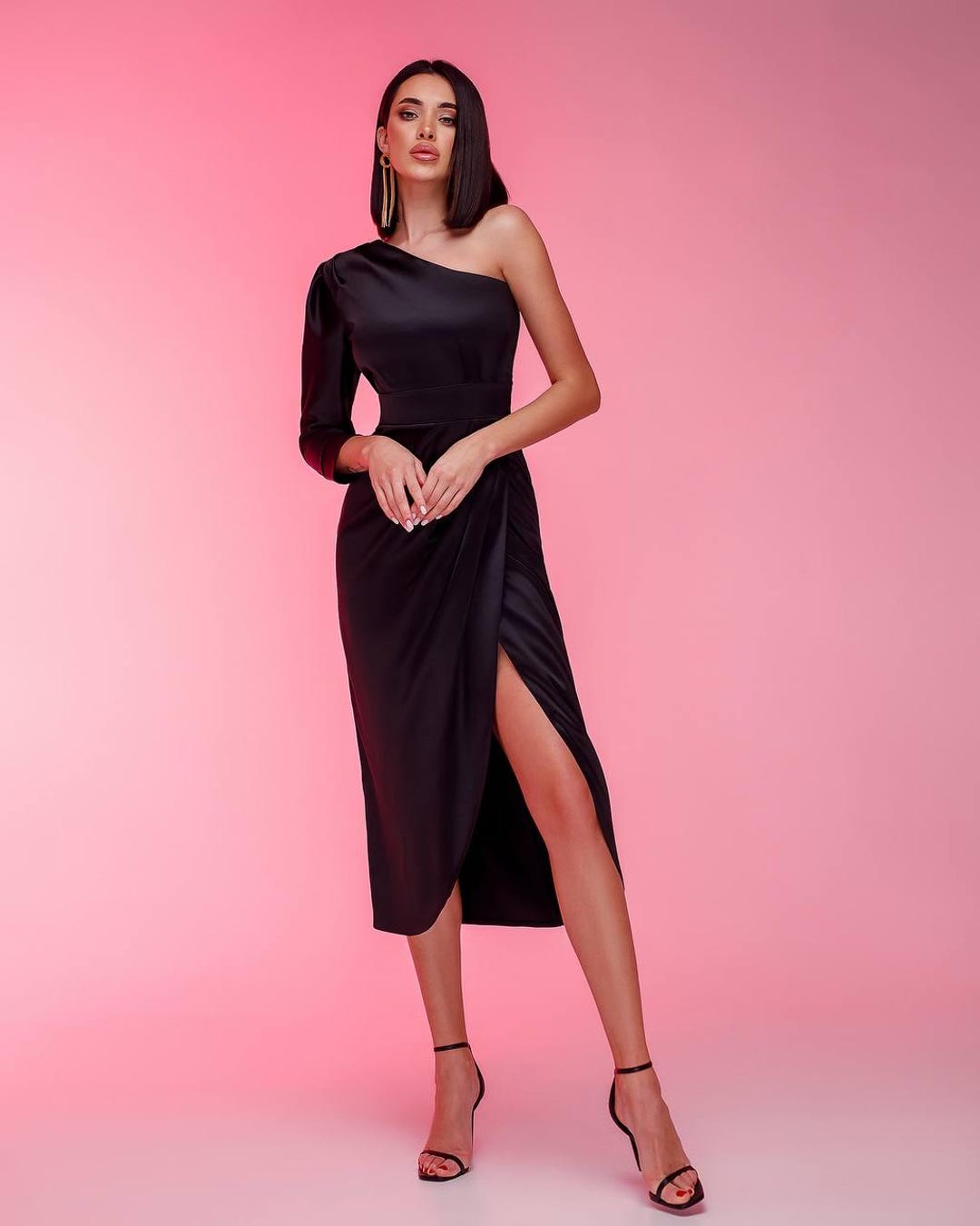 strapless open back dress Marcella Women's Manhattan One Shoulder Midi Dress - Black main image 1