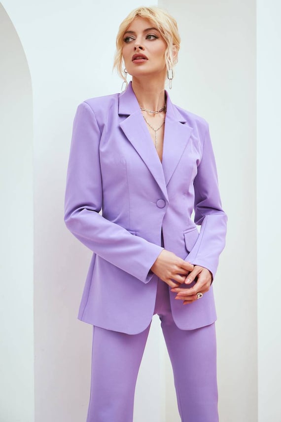 Formal Lavender Pants Suit for Women, Flared Pants Suit With