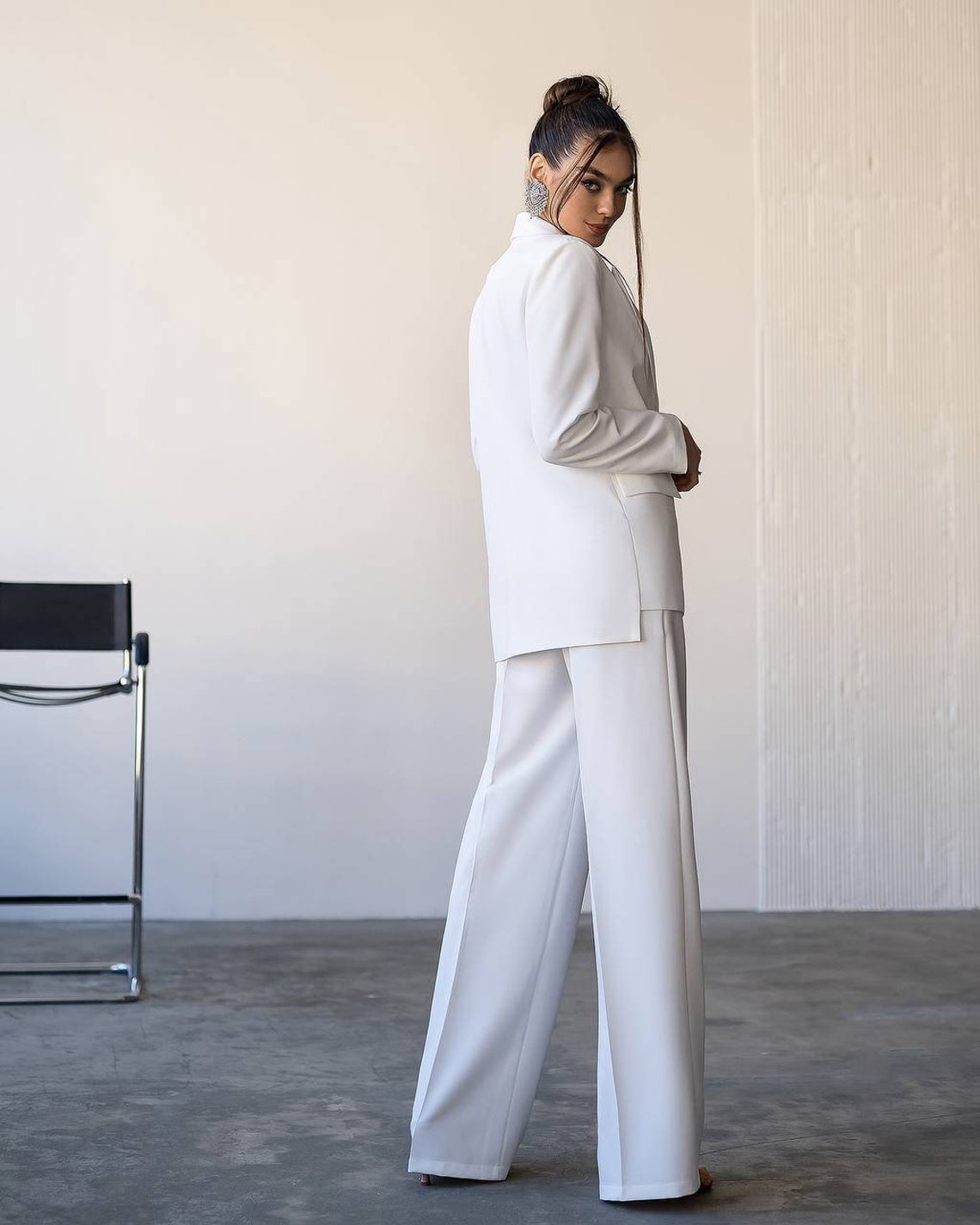 White Formal Oversized Pantsuit for Women White Blazer Etsy