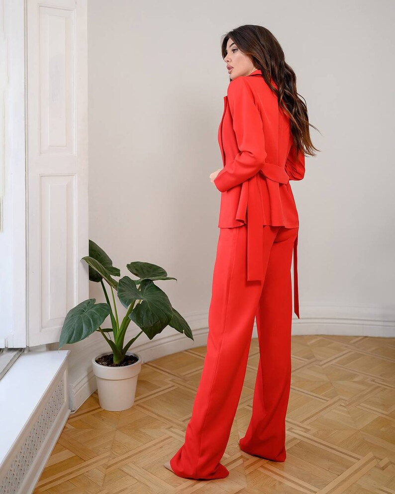 Red Pantsuit for Women Red 3piece Suit With Wrap Blazer and Etsy