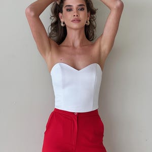 White Satin Corset Top: Strapless Bustier, Gen Z Chic image 7