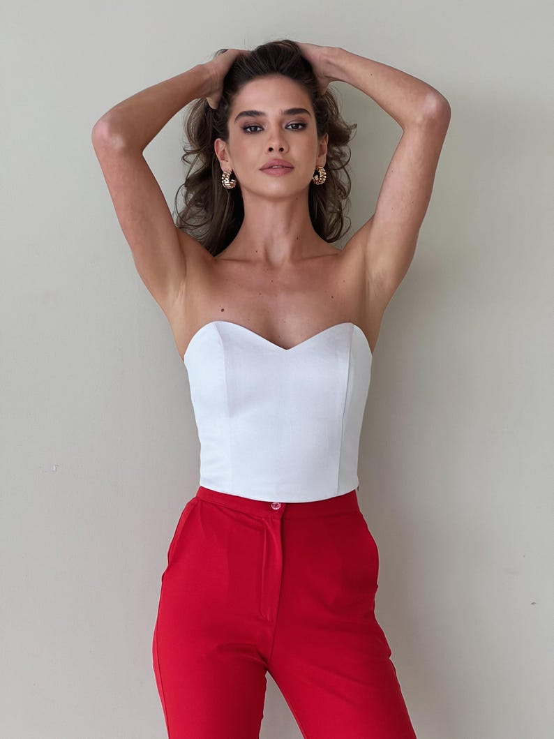 White Satin Corset Top: Strapless Bustier, Gen Z Chic image 7