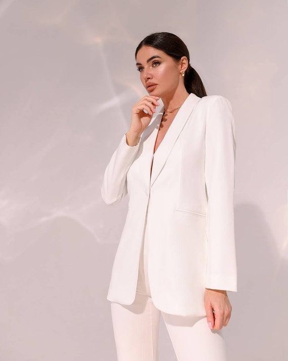 White Pantsuit for Women, White Formal Pants Suit Set for Women, Courthouse Wedding  Suit for Bride, Bridal Pantsuit Set -  Canada