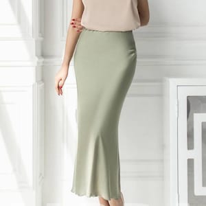Olive Silk Midi Skirt Silk Midi Skirt Bias Cut Silk Skirt Modest Skirt for Women Silk Office Skirt Special Occasions Silk Long Skirt