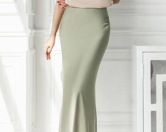 Olive Silk Midi Skirt with high waist for Elevated casual outfits