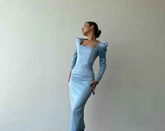 icy blue satin dress Yesi Dress – Retrofete main image 0