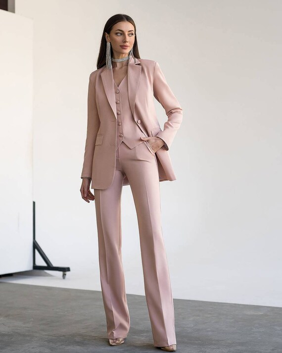 Cream Beige Pantsuit for Women, Blazer Trouser Suit Set for Women, Pantsuit  With Oversized Blazer and Long Pants, Women's Business Suit 