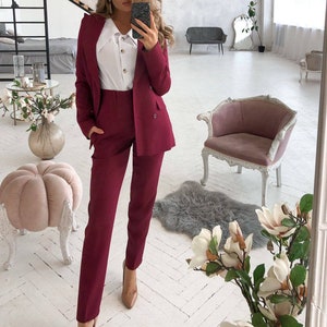 Beige Womens Pants Suit, Formal Pantsuit for Women, Chic Womens Pants Suit,  Womens Blazer and Pants Set, Double Breasted Blazer Set -  Ireland