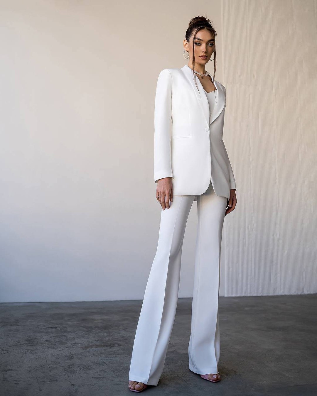 White Bridal Pantsuit for Civil or Courthouse Wedding White Etsy