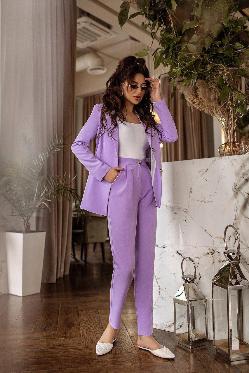 Lilac Plus Size Women's Suits Casual Coat Pants For Wedding Ladies