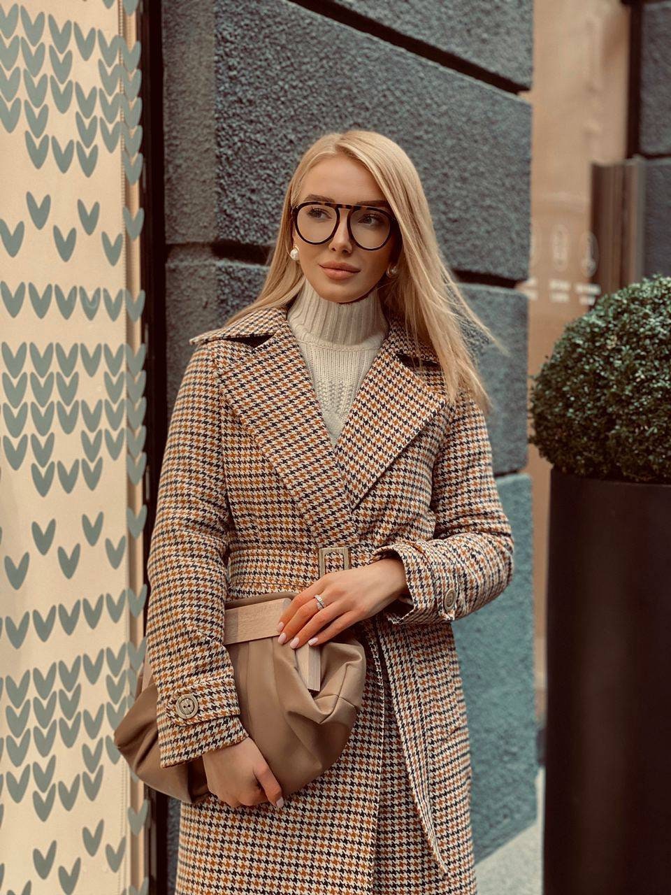 belted houndstooth coat