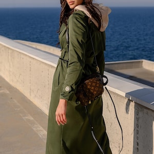 Khaki green Trenchcoat for Women, Long Trench Coat, Cotton Rain Coat, Belted Double-Breasted Coat for women, Khaki Trench Coat for Women