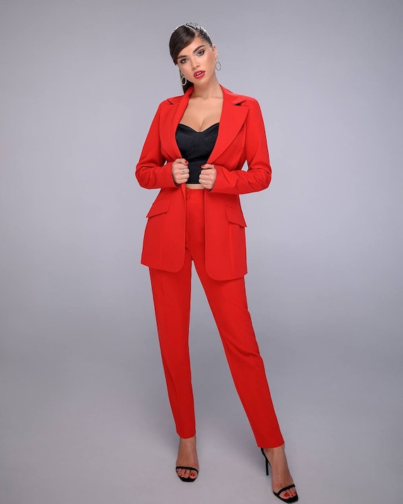 Red Pantsuit Set for Women, Red Blazer Trouser Suit for Women, Red Classic  Suit for Formal Events, Business Women Suit With Blazer and Pants -   Hong Kong