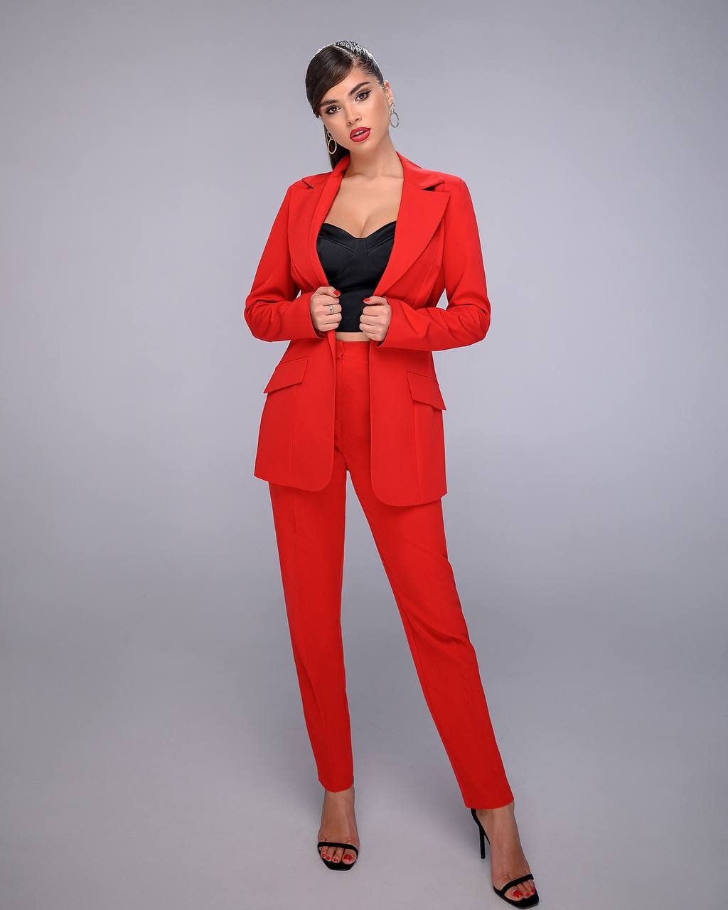 Red Pantsuit Set for Women, Red Blazer Trouser Suit for Women, Red