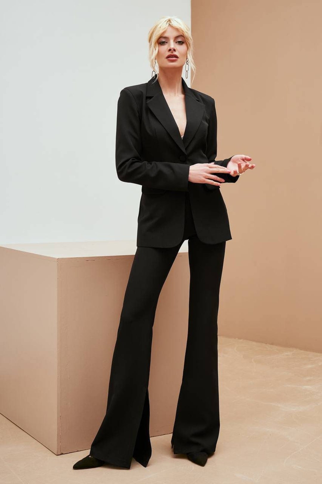 Formal Black Pantsuit for Women, Flared Pants Suit With Fitted Blazer,  Black Formal Blazer Trouser for Women, Formal Womens Wear Office -   Canada