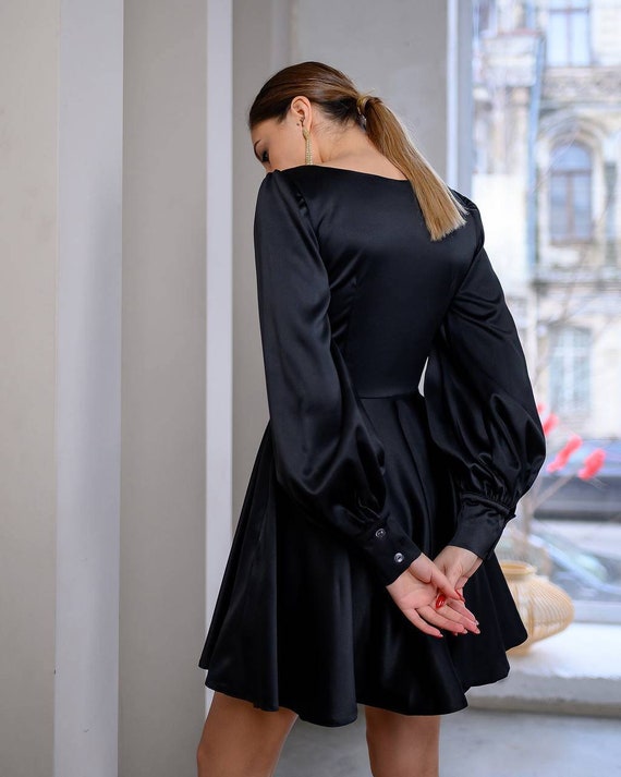 black satin short dress