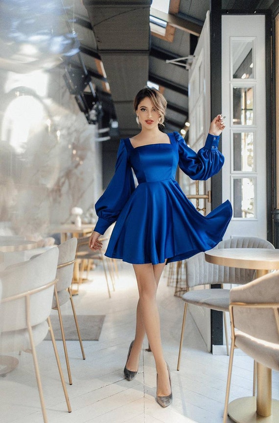 Buy Electric Blue Octane Dress by Designer KHARAKAPAS Online at Ogaan.com