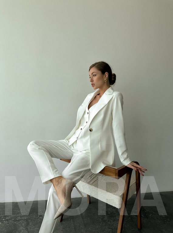 Classic White Womens Suit Office Women 3 Piece Suit With Slim Fit Pants Buttoned Vest and Single breasted Blazer Office Wear for Women Etsy Canada