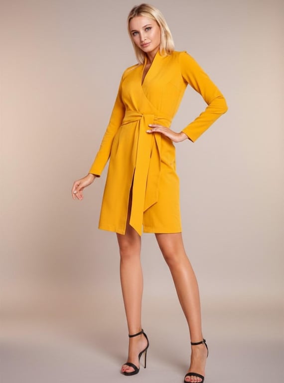 mustard dress long sleeve Fitted Satin Long Sleeves Open Back Mustard Evening Gown AC381 16 / Mustard (DarkGoldenRod)