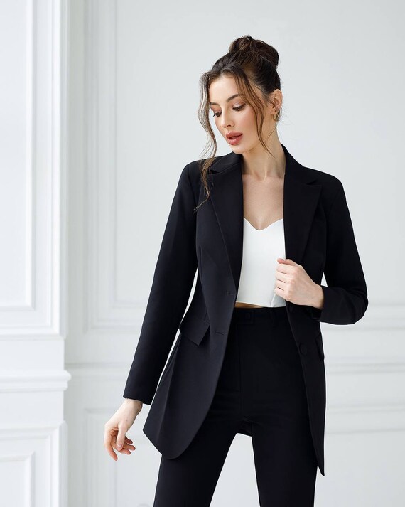 Black Pantsuit for Business Women, Tall Women Pants and Blazer