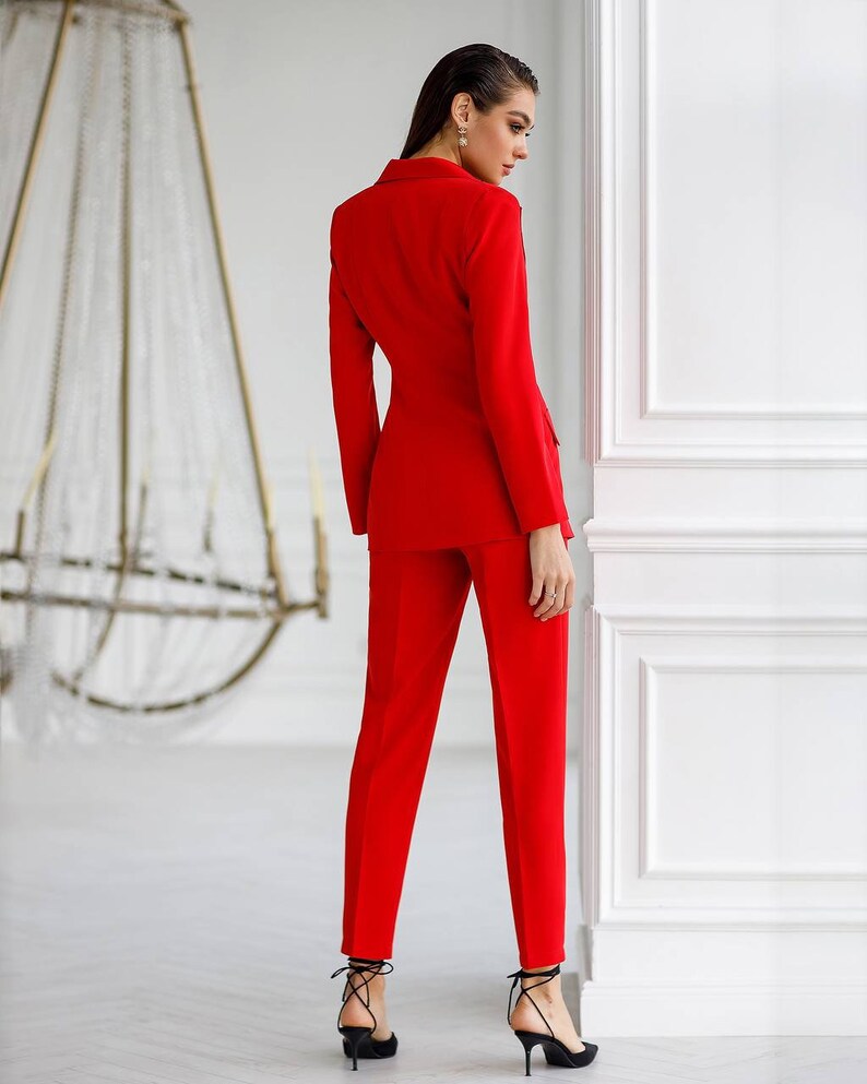 Red Pantsuit Womens Formal Pants Suit for Business Women Etsy