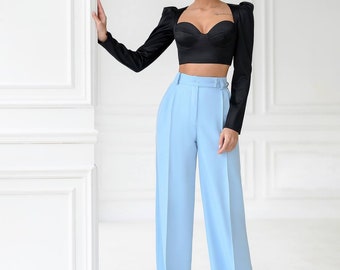 Blue Palazzo Pants for Women, High Waist wide Leg Pants for Women, Palazzo Pants high rise, Light Blue high waist pants womens