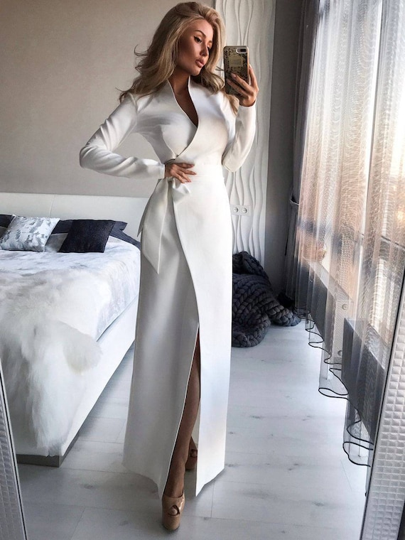 White Maxi Wrap Dress Long Sleeve Maxi ...