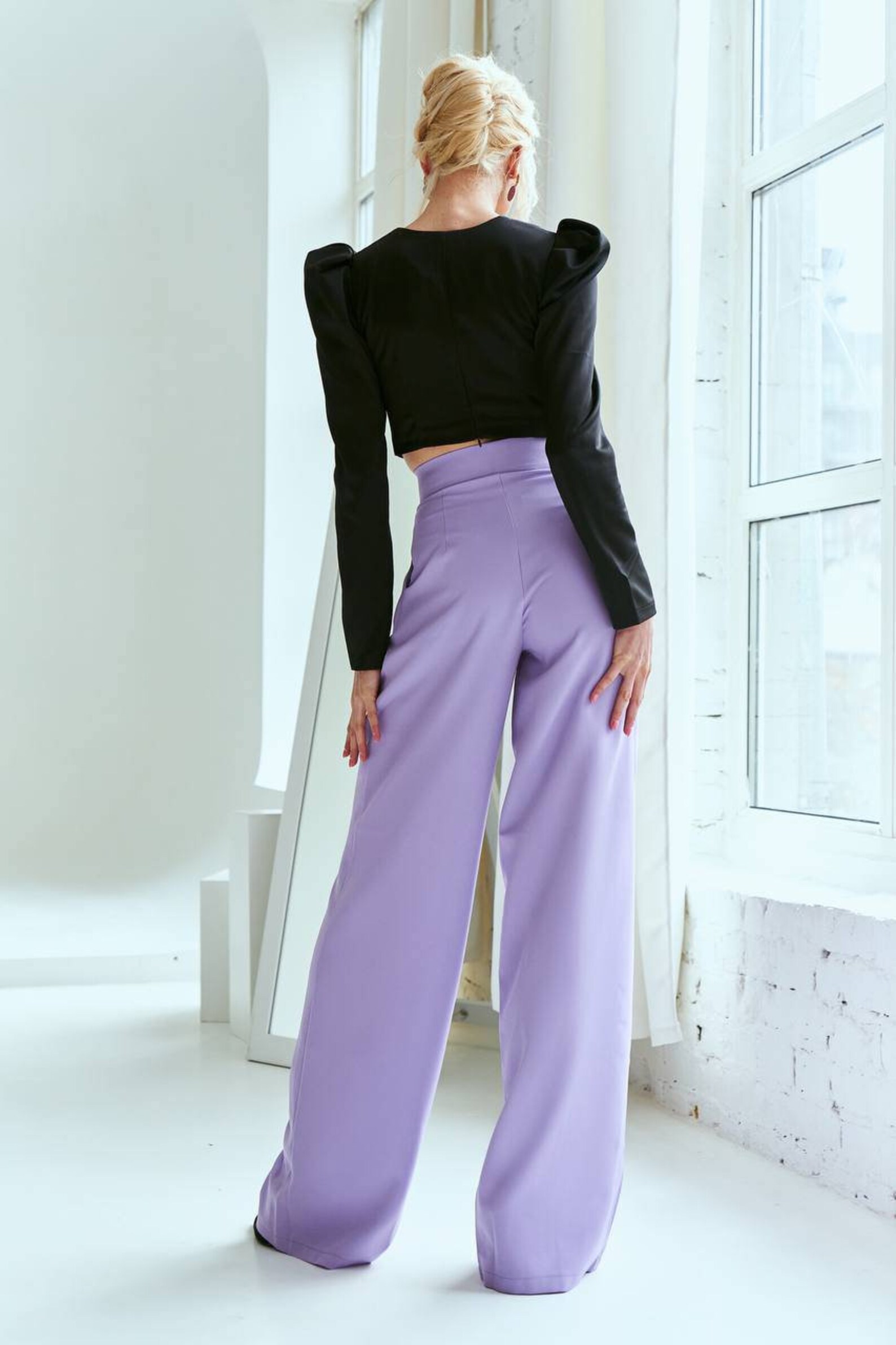 Lavender High Waist Trousers Wide Leg Pants Wide Leg Pants - Etsy