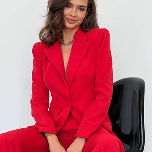 Red Formal Pantsuit for Women, Red Pants Suit for Office, Business Suit Womens, Red Blazer Trouser Suit for TALL Women