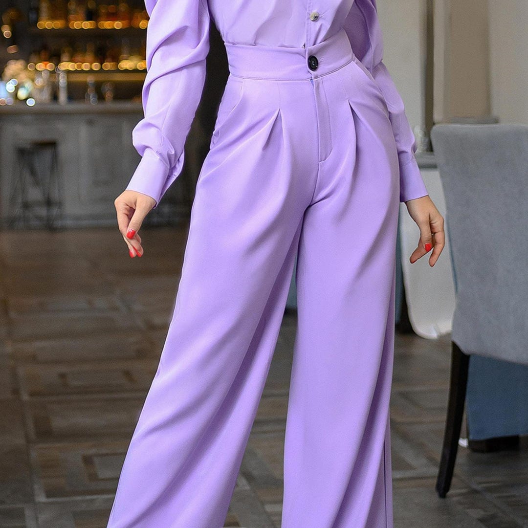 パンツ Landon Lavender Must Combo Trouser Pants Lavender High Waist Trousers, Wide Leg Pants, Wide Leg Pants