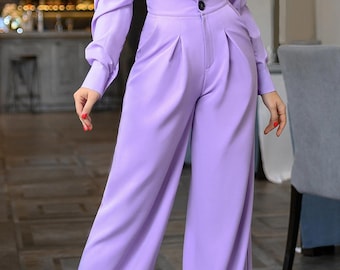 パンツ LOW CLASSIC : 24FW / BASIC LONG TROUSER (PURPLE) Lavender High Waist Trousers, Wide Leg Pants, Wide Leg Pants
