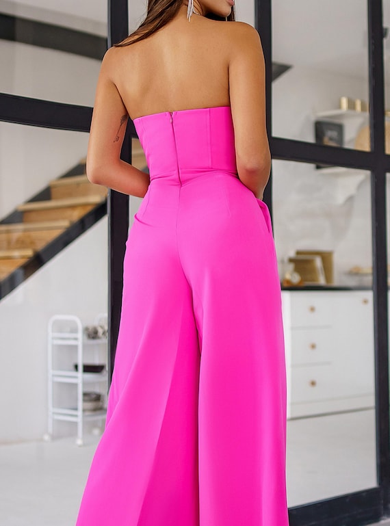Hot Pink Wide Leg Jumpsuit for Women Pink Corseted Jumpsuit for Special Occasions Wedding Guest Jumpsuit Women s Formal Romper Wide Legs Etsy UK